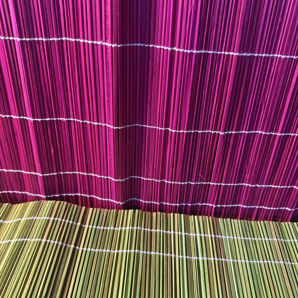 Vtg Bright Pink+Green Bamboo Wooden Stick Matchstick Placemats 17